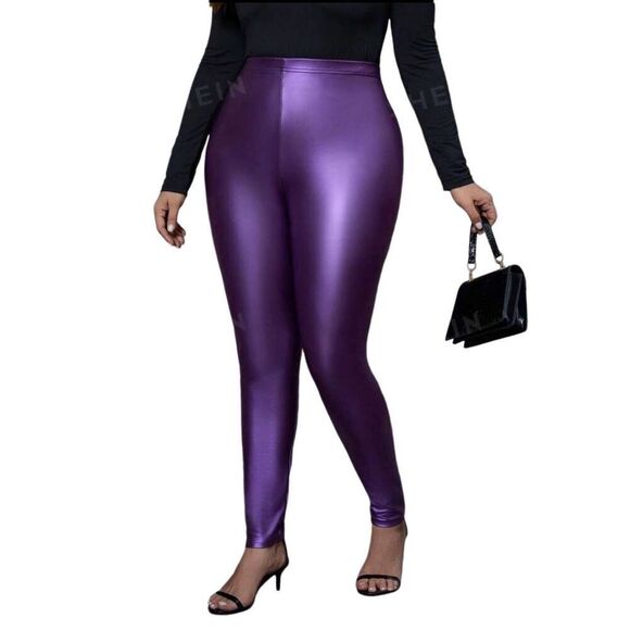Purple Faux Leather Leggings - Picture 3 of 7